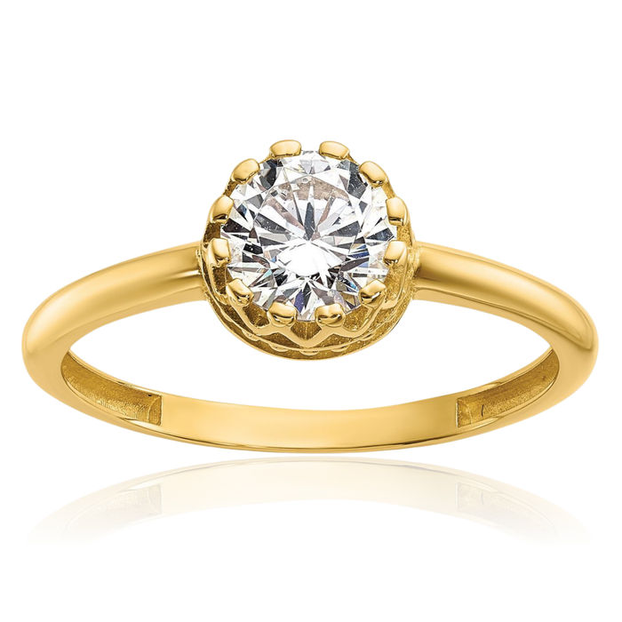 10K Solid Yellow Gold Cubic Zirconia CZ Solitaire Engagement Ring