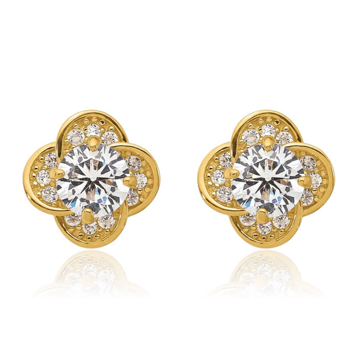 10K Solid Yellow Gold Cubic Zirconia CZ Stud Earrings