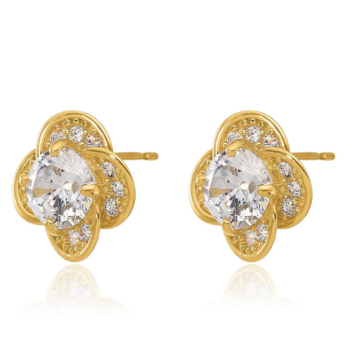 10K Solid Yellow Gold Cubic Zirconia CZ Stud Earrings