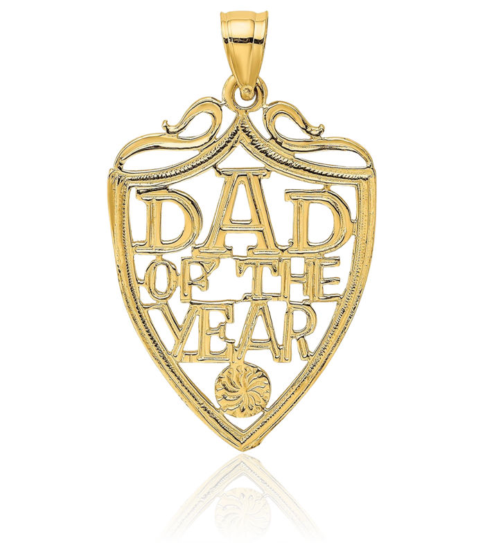 10K Solid Yellow Gold Dad of Year Plaque Necklace Chain Pendant Charm