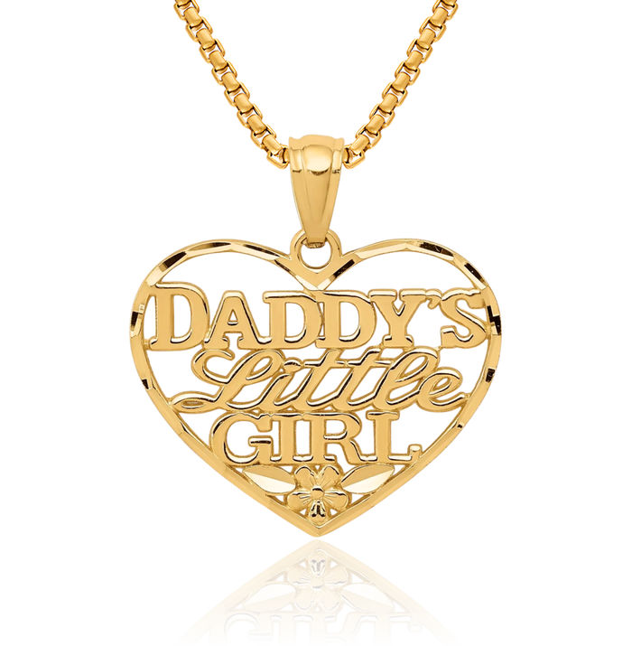 10K Solid Yellow Gold Daddys Little Girl Heart Necklace Love Pendant Charm