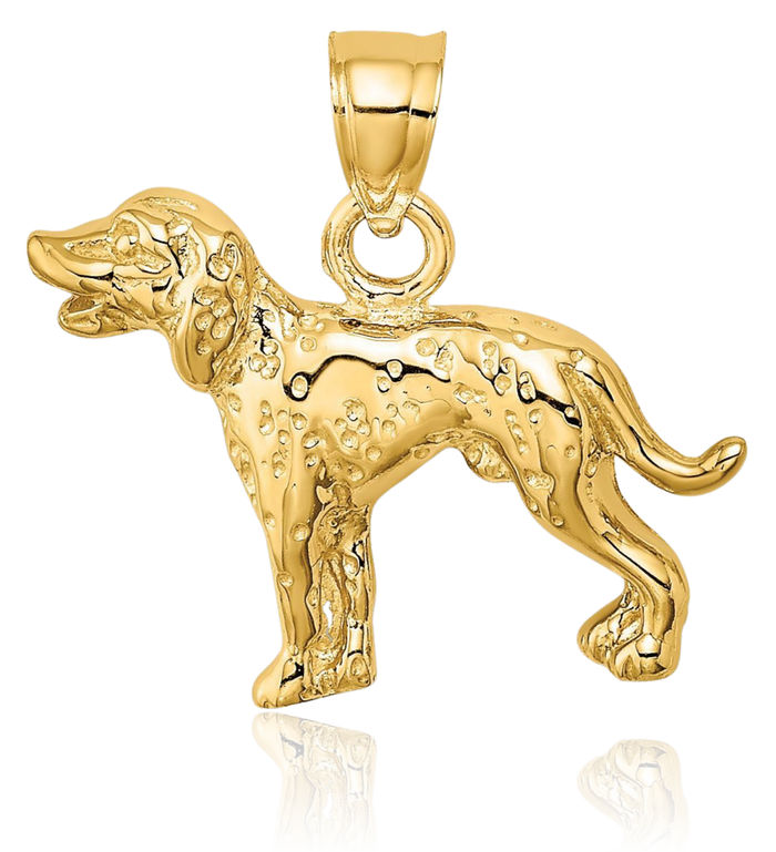 10K Solid Yellow Gold Dalmatian Dog Necklace Chain Pendant Charm