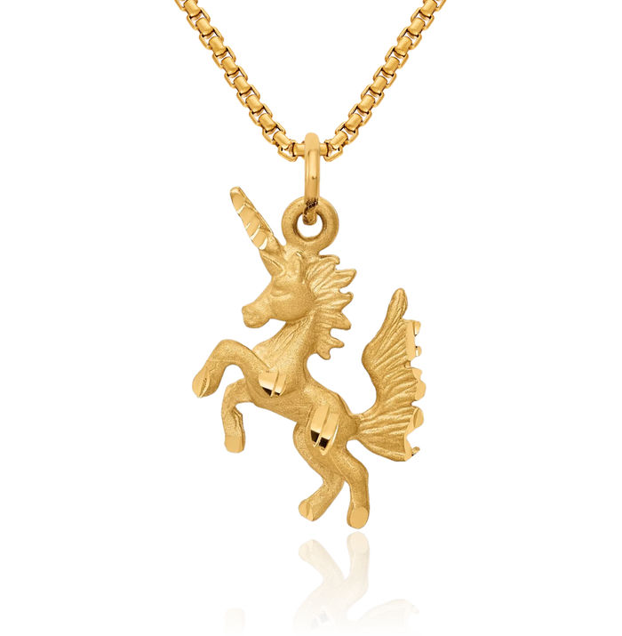 10K Solid Yellow Gold Dancing Unicorn Magical Horse Head Necklace Animal Lover Pendant Equestrian Charm