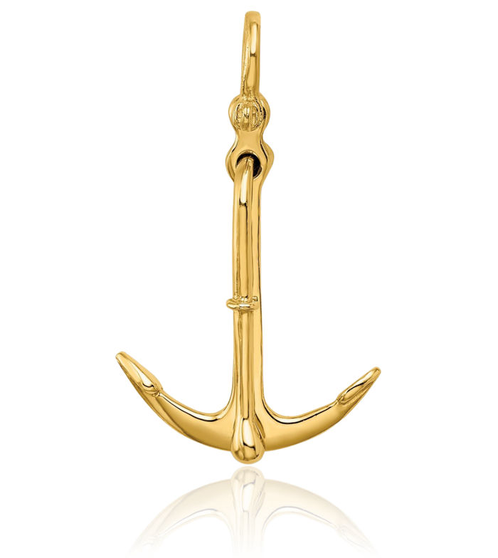 10K Solid Yellow Gold Dangling Anchor Mariner Set Necklace Nautical Charm Pendant