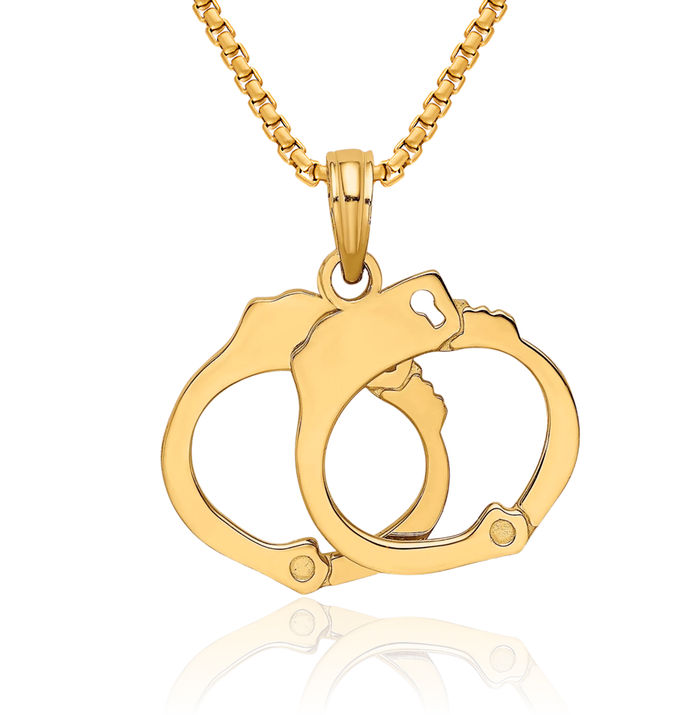 10K Solid Yellow Gold Dangling Handcuffs Necklace Chain Pendant Charm