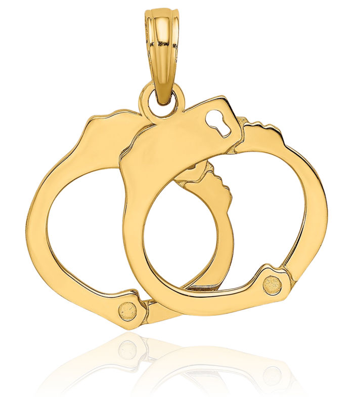 10K Solid Yellow Gold Dangling Handcuffs Necklace Chain Pendant Charm