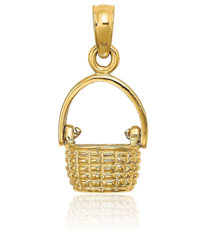 10K Solid Yellow Gold Dangling Lightship Nantucket Basket Necklace Hanging Charm Pendant