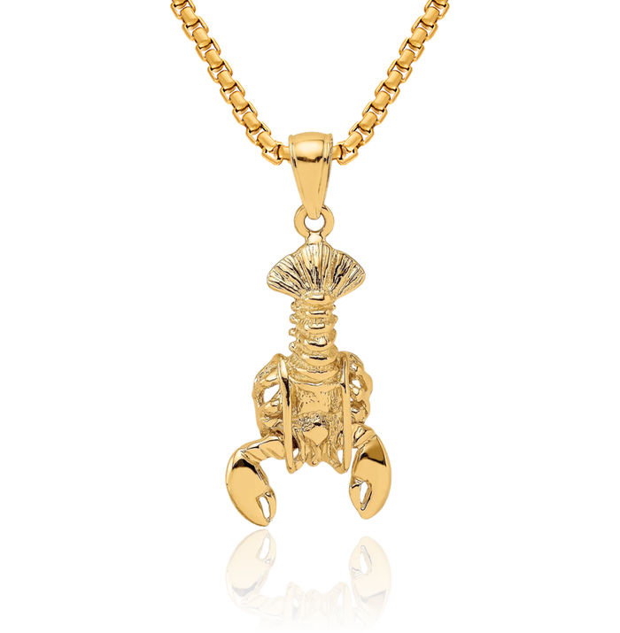 10K Solid Yellow Gold Dangling Lobster Necklace Chain Pendant Charm