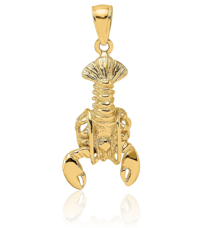 10K Solid Yellow Gold Dangling Lobster Necklace Chain Pendant Charm