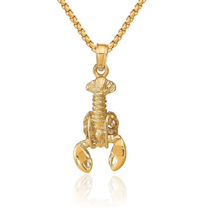 10K Solid Yellow Gold Dangling Lobster Necklace Chain Pendant Charm