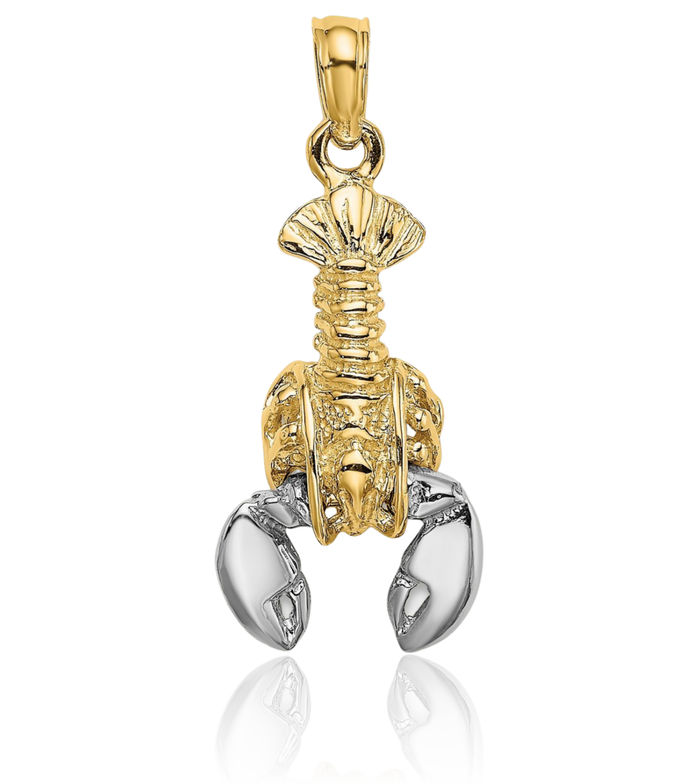 10K Solid Yellow Gold Dangling Lobster Necklace Chain Pendant Charm