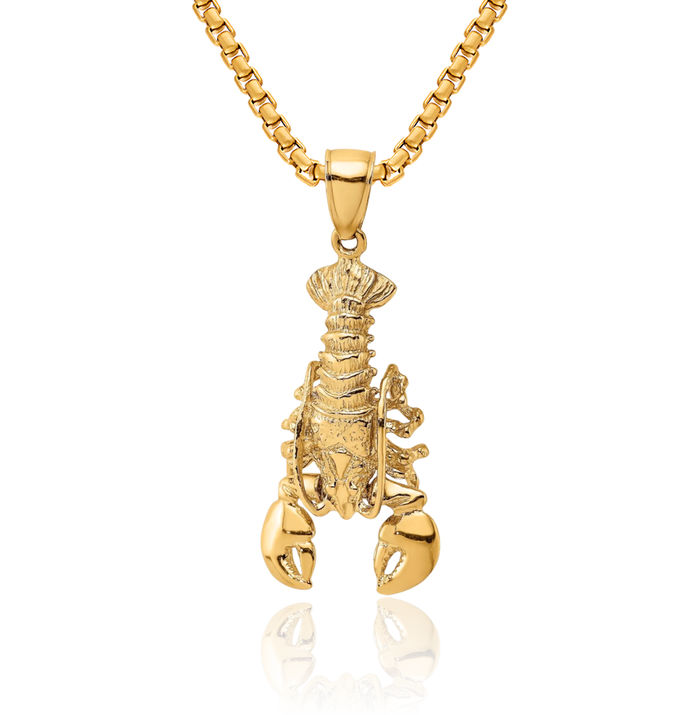 10K Solid Yellow Gold Dangling Lobster Necklace Chain Pendant Charm