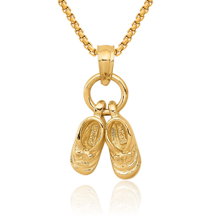 10K Solid Yellow Gold Dangling Shoes Necklace Chain Pendant Charm