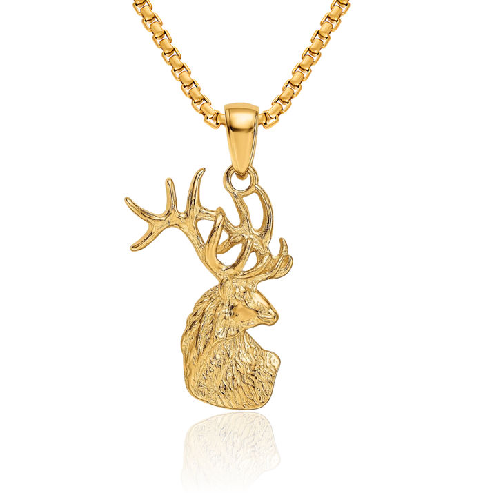 10K Solid Yellow Gold Deer Head Necklace Chain Pendant Charm