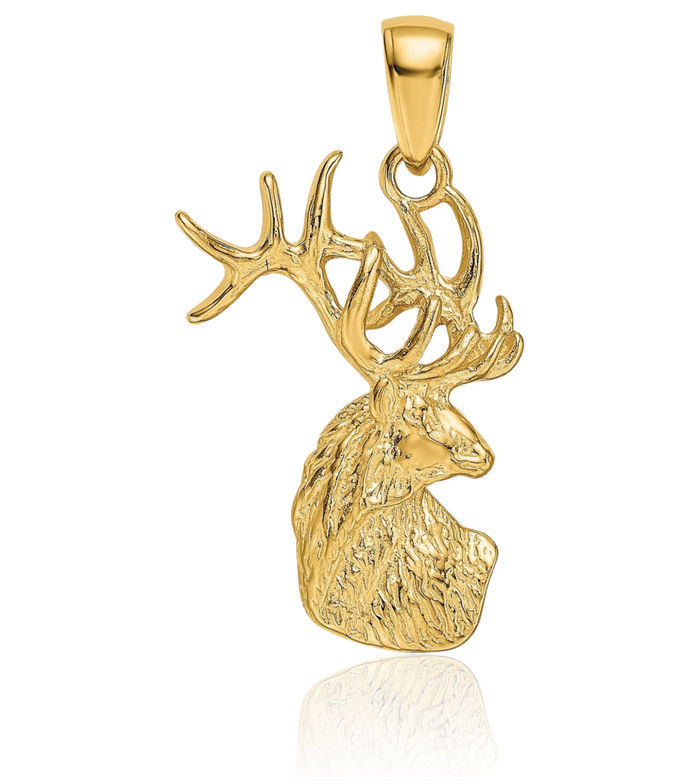 10K Solid Yellow Gold Deer Head Necklace Chain Pendant Charm