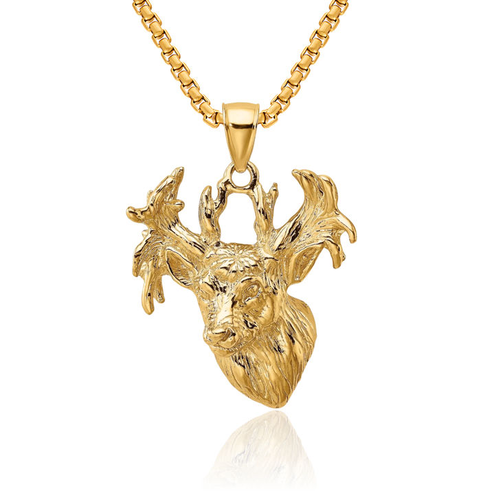 10K Solid Yellow Gold Deer Head Necklace Chain Pendant Charm