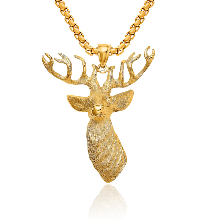 10K Solid Yellow Gold Deer Head Necklace Chain Pendant Charm