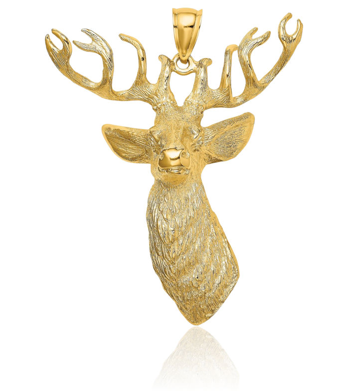 10K Solid Yellow Gold Deer Head Necklace Chain Pendant Charm