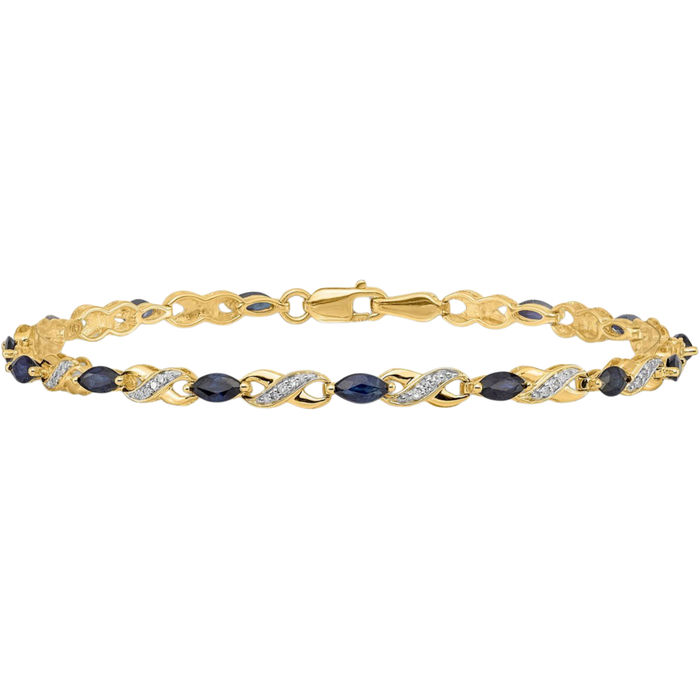 10K Solid Yellow Gold Diamond Blue Sapphire Infinity Twisted Love Knot Symbol Chain Bracelet