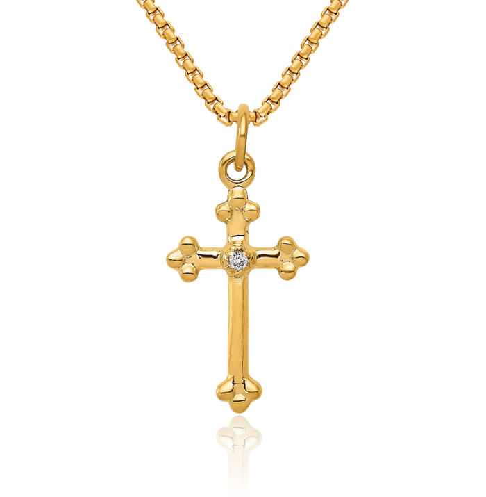 10K Solid Yellow Gold Diamond Budded Holy Cross Necklace Religious Chain Pendant Jesus Christ Christian Charm