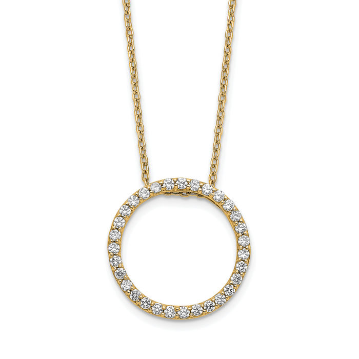 10K Solid Yellow Gold Diamond Circle Round Geometric Necklace Chain