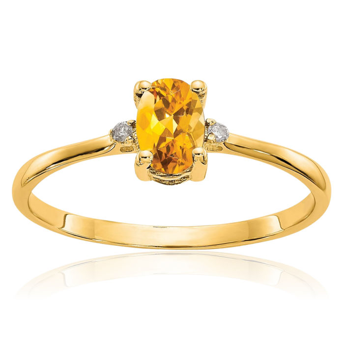 10K Solid Yellow Gold Diamond Orange Citrine Ring Gemstone Band April November Birthstone Jewelry