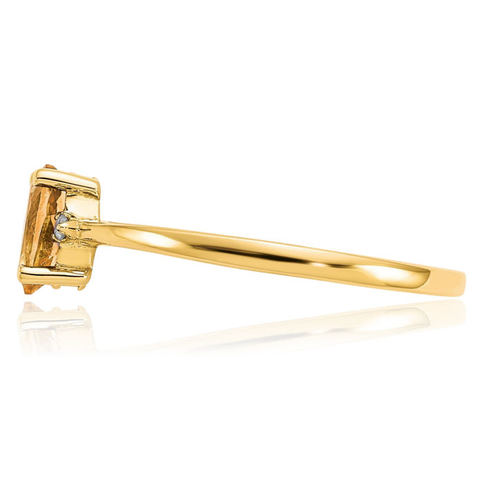 10K Solid Yellow Gold Diamond Orange Citrine Ring Gemstone Band April November Birthstone Jewelry