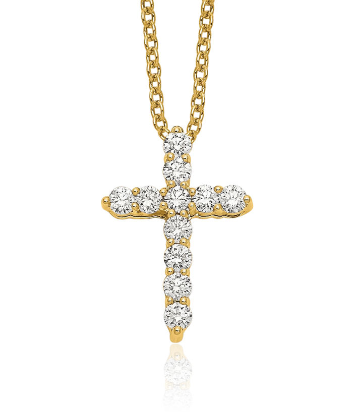 10K Solid Yellow Gold Diamond Holy Cross Necklace Chain