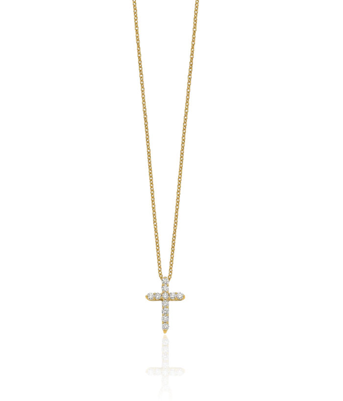 10K Solid Yellow Gold Diamond Holy Cross Necklace Chain