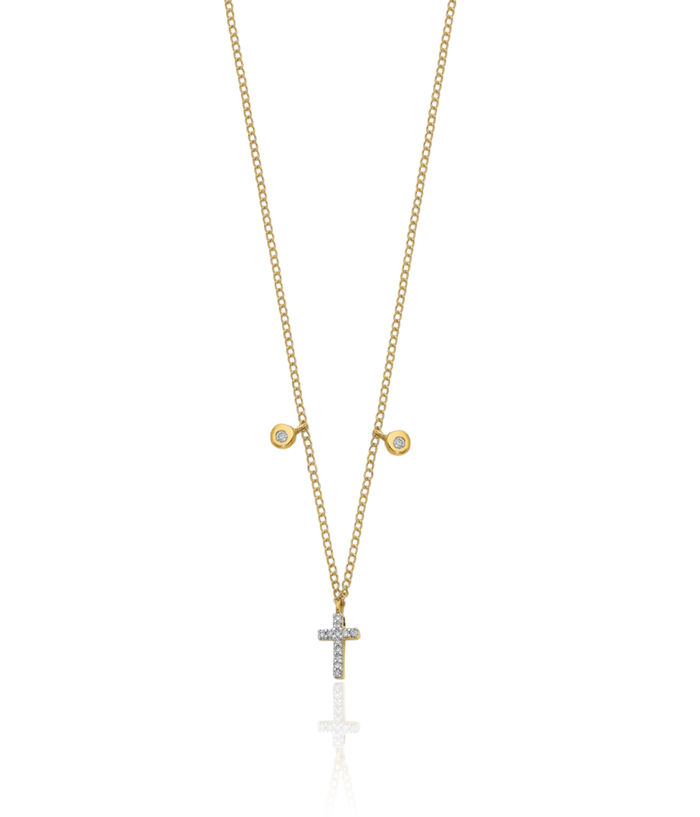 10K Solid Yellow Gold Diamond Holy Cross Necklace Chain