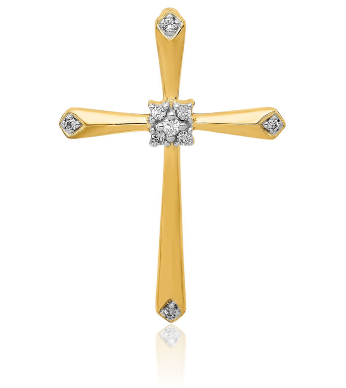 10K Solid Yellow Gold Diamond Holy Cross Floating Chain Slide Pendant Necklace Religious Jesus Christ Charm