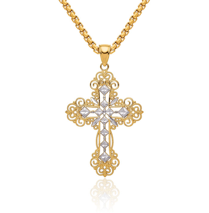 10K Solid Yellow Gold Diamond Holy Cross Necklace Religious Chain Pendant Jesus Christ Charm