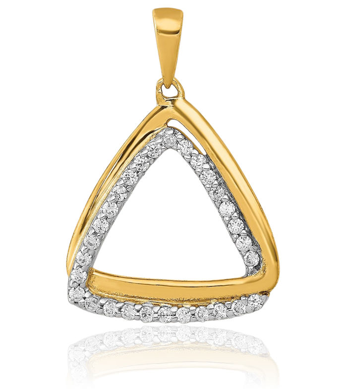 10K Solid Yellow Gold Diamond Double Triangle Geometric Necklace Chain Pendant Charm