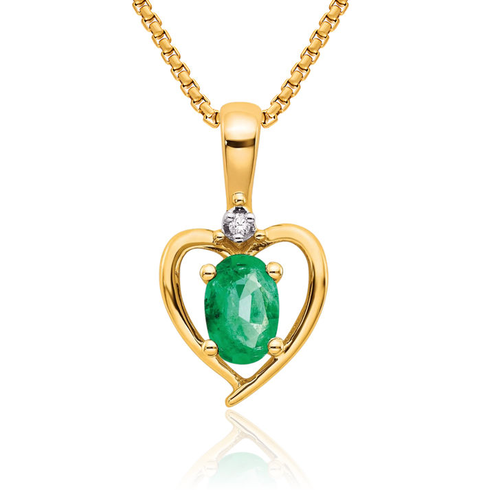 10K Solid Yellow Gold Diamond Green Emerald Necklace Chain Pendant Charm April May Birthstone Jewelry