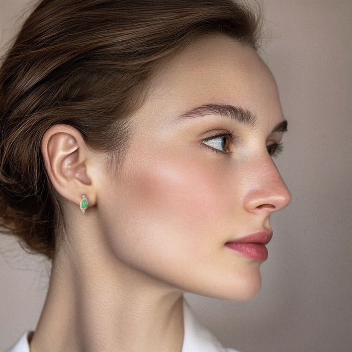 10K Solid Yellow Gold Diamond Green Emerald Studs Gemstone Earrings May Birthstone Jewelry