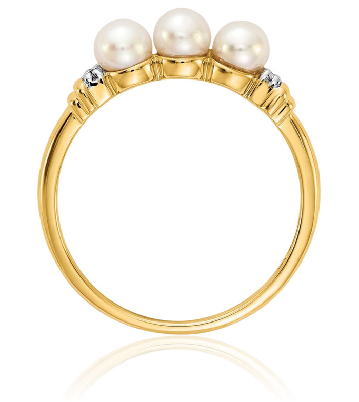 10K Solid Yellow Gold Diamond Freshwater Cultured 3 Pearl Statement Ring