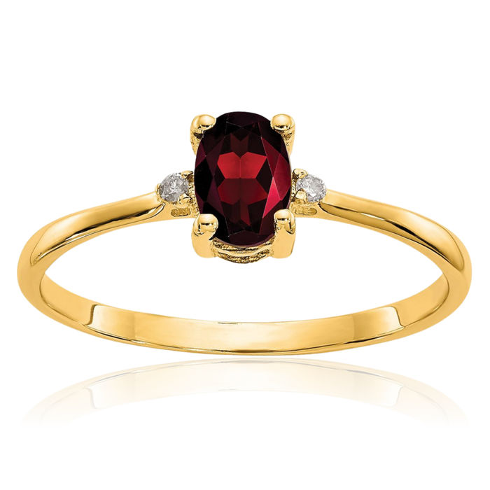 10K Solid Yellow Gold Diamond Red Garnet Ring Gemstone Band April January Birthstone Jewelry