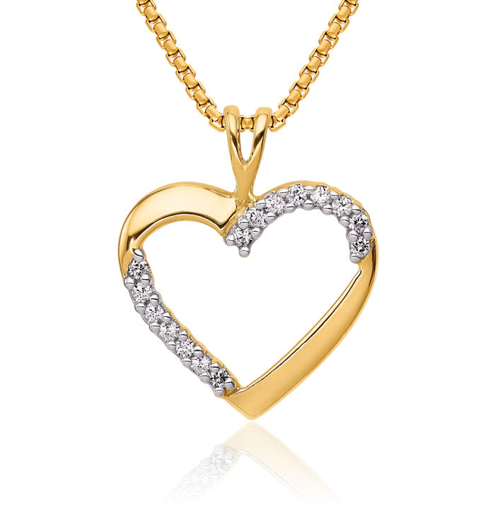 10K Solid Yellow Gold Diamond Heart Necklace Love Pendant Charm