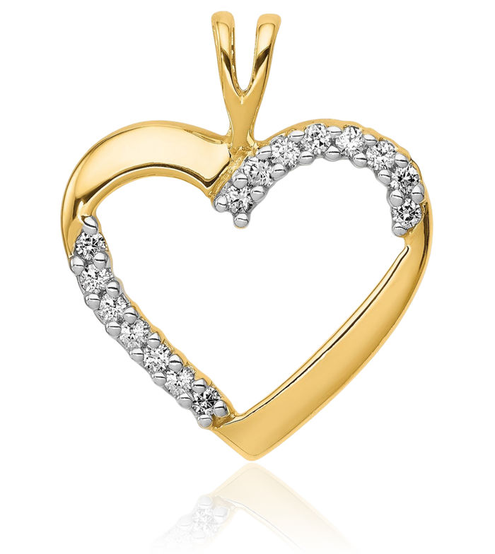 10K Solid Yellow Gold Diamond Heart Necklace Love Pendant Charm