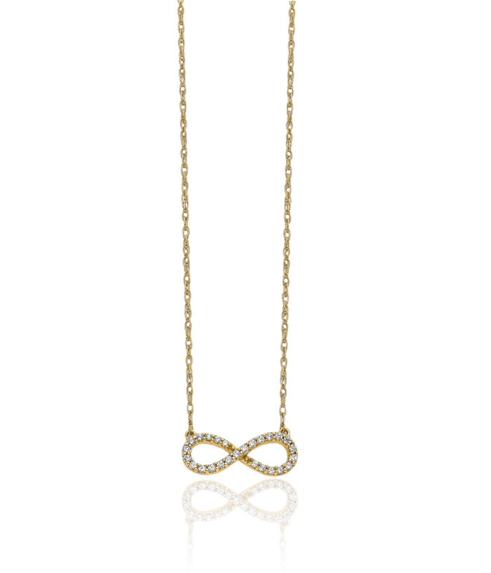 10K Solid Yellow Gold Diamond Infinity Twisted Love Knot Symbol Necklace Chain