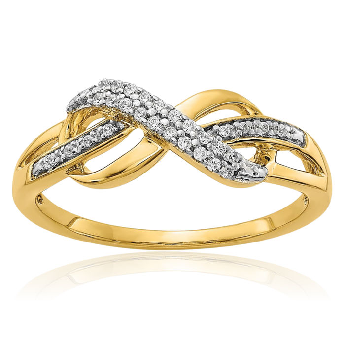 10K Solid Yellow Gold Diamond Infinity Twisted Love Knot Symbol Woven Crisscross Band Statement Ring