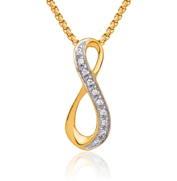 10K Solid Yellow Gold Diamond Infinity Twisted Love Knot Symbol Floating Chain Slide Pendant Necklace Charm