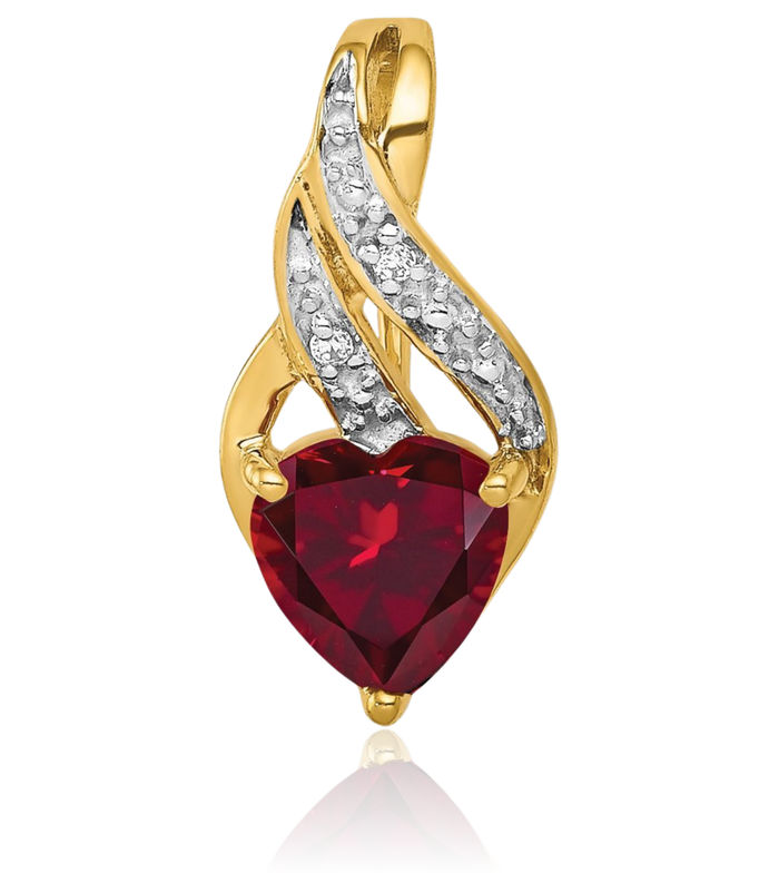 10K Solid Yellow Gold Diamond Lab Red Ruby Heart Necklace Gemstone Pendant Charm