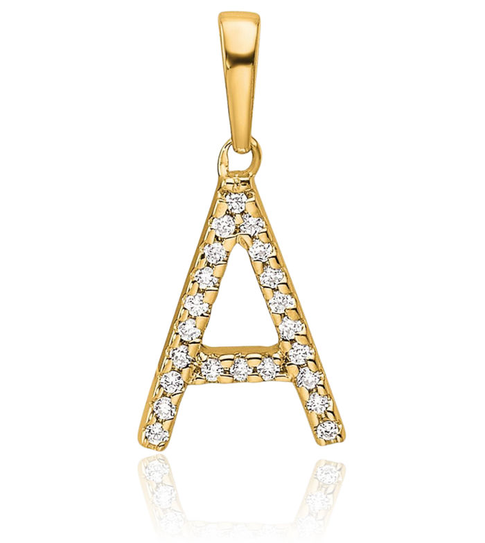 10K Solid Yellow Gold Diamond Dainty Letter A Initial Name Monogram Necklace Chain Pendant Charm