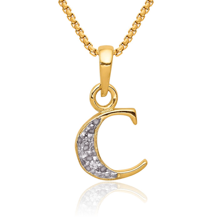 10K Solid Yellow Gold Diamond Dainty Letter C Initial Name Monogram Necklace Chain Pendant Charm