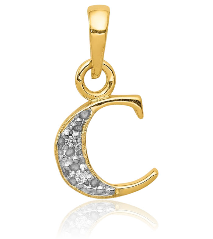 10K Solid Yellow Gold Diamond Dainty Letter C Initial Name Monogram Necklace Chain Pendant Charm