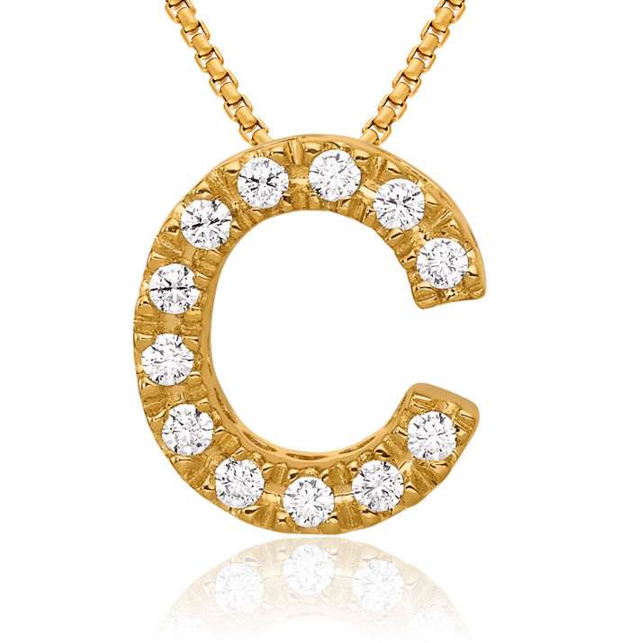 10K Solid Yellow Gold Diamond Dainty Letter C Initial Name Monogram Necklace Chain Pendant Charm