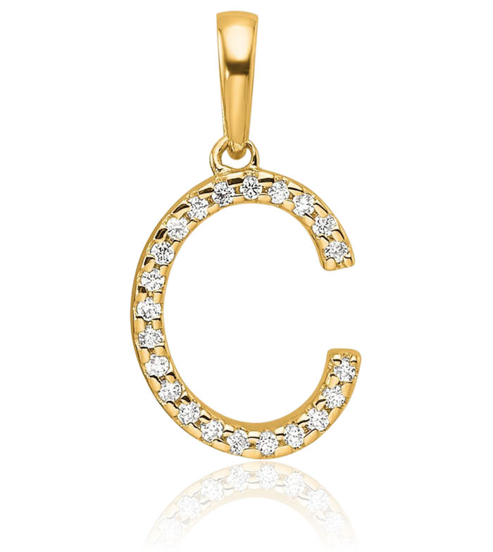 10K Solid Yellow Gold Diamond Dainty Letter C Initial Name Monogram Necklace Chain Pendant Charm