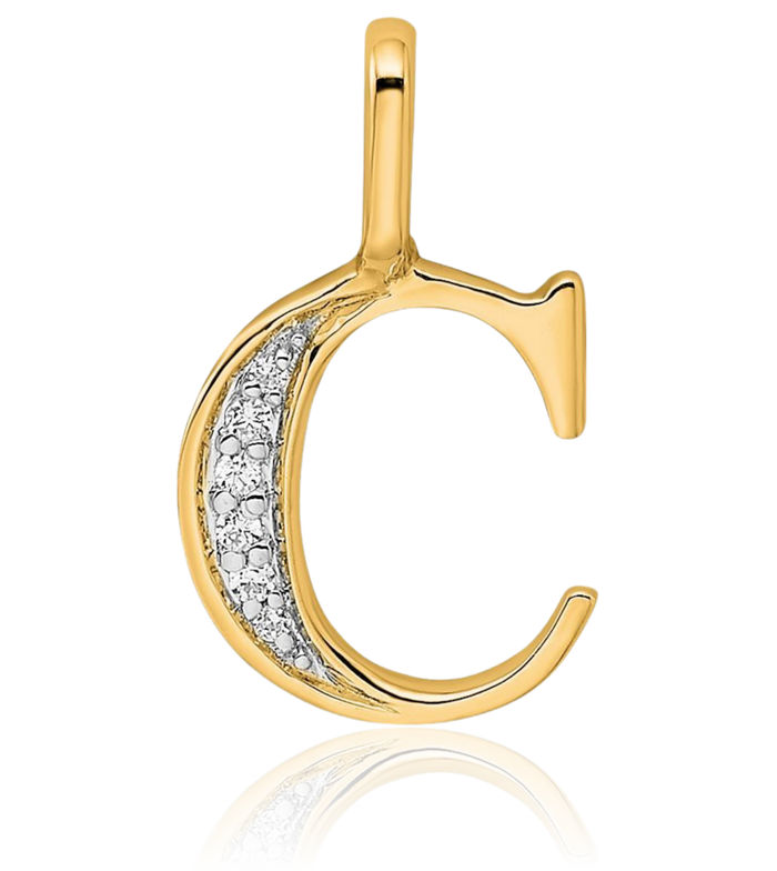 10K Solid Yellow Gold Diamond Dainty Letter C Initial Name Monogram Necklace Chain Pendant Charm