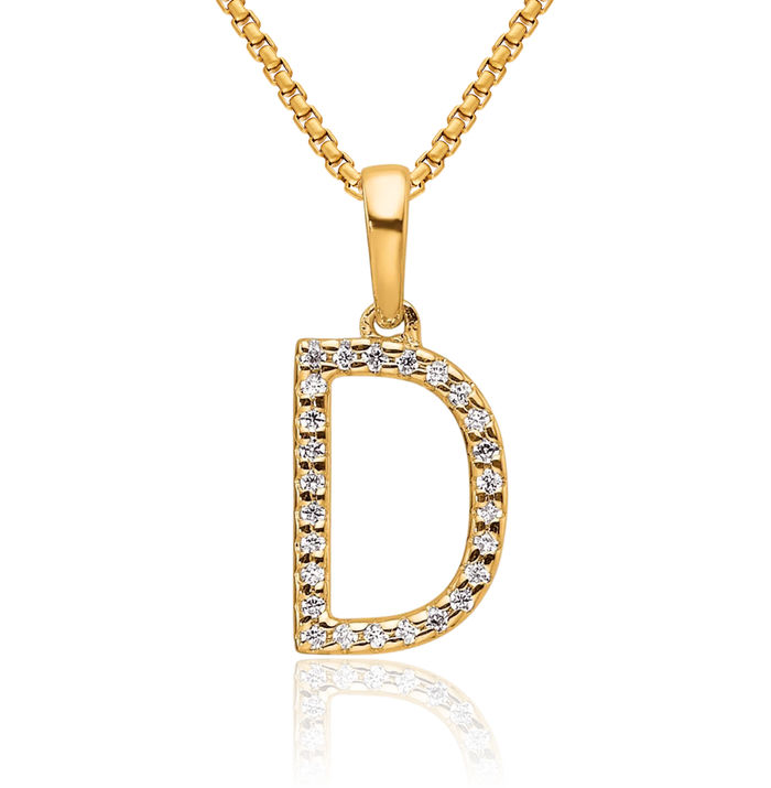 10K Solid Yellow Gold Diamond Dainty Letter D Initial Name Monogram Necklace Chain Pendant Charm